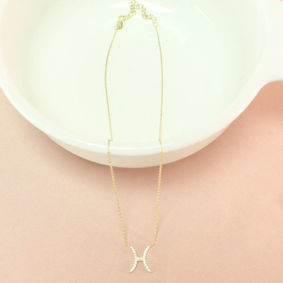 14k Gold Vermeil Pisces Zodiac CZ Necklace - Picture 4 of 6
